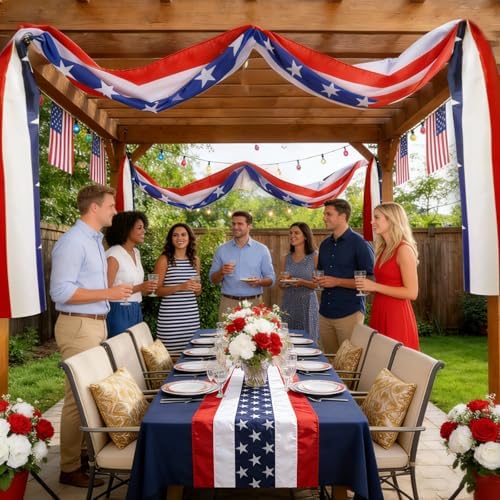 4th of July Decorations - 20 Ft American Flag Bunting Red White Blue USA Patriotic Flag Banner for Porch Door Outdoor Decor (2 Pack) - Image 6