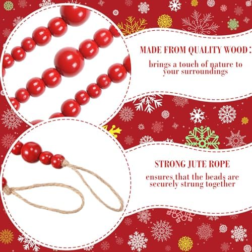 Giegxin 1 Pcs 32.8 ft 4th of July Wooden Bead Garland Patriotic Hanging Garland Farmhouse Beads Decor for Independence Day Mantel Table Party Wall Home Decorations (Red) - Image 3