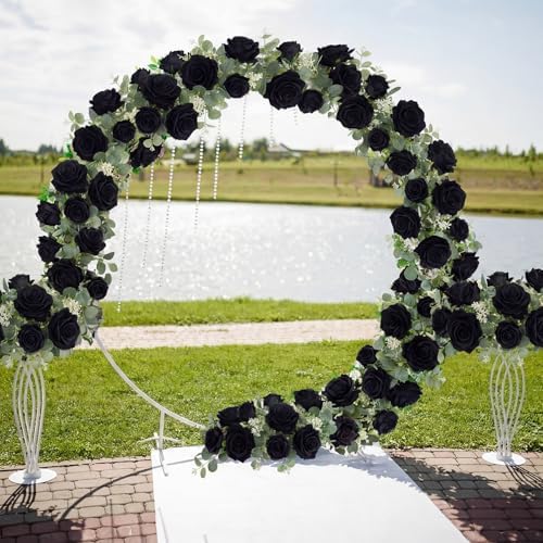 Suncalla 8 Pack 6.56ft Artificial Rose Flower Garland Silk Flocked Black Rose Garland Faux Eucalyptus Peony Flower Vine for Wedding Party Table Centerpiece Arch Background Decor(Seeded Eucalyptus) - Image 5