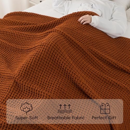 Waffle Knit Blanket Throw, Fall Caramel Throw Blanket for Couch, 50"x60" - Image 4