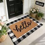 2 Pcs Welcome Door Mat Set, Layered Hello Coir Doormat with Black and White Buffalo Plaid Mat, Front Door Mats with Non-Slip TPR Backing, Farmhouse Modern Door Decor for Porch, Entryway, Patio by Unknown