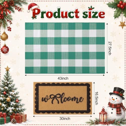 2pcs Christmas Welcome Mat for Front Door Layered Buffalo Plaid Outdoor Rug - Image 2