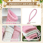 steo spce 5 Pack Pink & White Farmhouse Christmas Stockings – Rustic Boho Vintage Cable Knit Set, Includes 3 Small 15” Pink and 2 Large 18” White Stockings for Fireplace Mantel Holiday Décor - Image 4