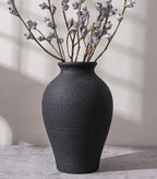 Ceramic Flower Vase Home Decor, 9 in Farmhouse Table Vases Rustic Vintage Living Room Kitchen Bedroom Pottery Decorative Vases for Flowers House Book Shelf Office Coffee Desk Dining Entryway, Black by FancyPlus