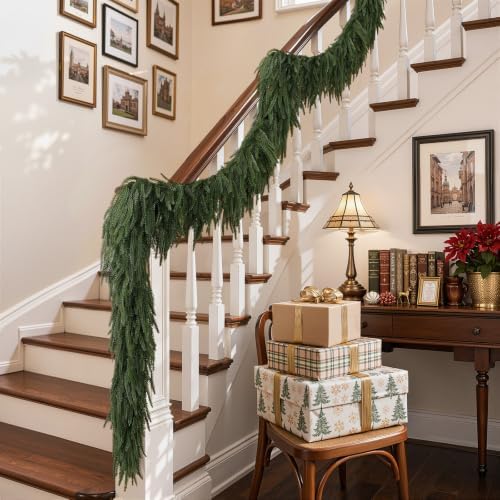 SHareconn 18FT Christmas Norfolk Pine Garland, Real Touch Soft Mantel Decor - Image 7