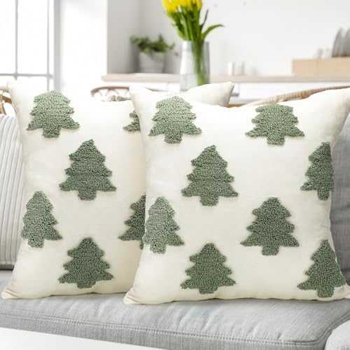 Mixweer 2 Pcs Christmas Pillow Covers 18x18 Inch, Neutral Christmas Decor by Mixweer