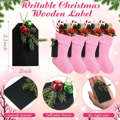 Zubebe 12 Pcs Christmas Mini Stockings Knitted Stocking, Pink - Image 6