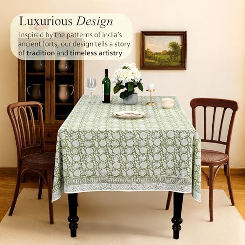 CPC Olive Bloom Tablecloth 100% Cotton 60x60 Inch Indian Block Print Rectangle Table Cover, Table Cloth for Gifting in Weddings, Halloween, Fall, Christmas, Thanksgiving - Image 2