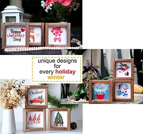 Tiered Tray Decor Fall Winter Spring Summer Seasonal Set, 48 Interchangeable Farmhouse Tiered Tray Signs Decor,Shelf Anniversary Bedroom Office Decorations,Happy Thanksgiving Hello Winter Merry Christmas - Image 6
