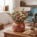 7.7" Large Ceramic Plant Pot Orange Farmhouse Wildflower Crackle Glaze Rustic Flowers Pot Decorative Planter with Drainage for Indoor Outdoor Plants Home Kitchen Office Decor Gift - Image 4