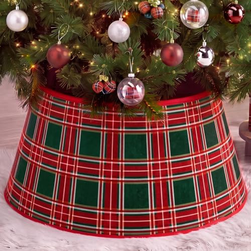 24'' Christmas Tree Collar Red Green Tartan Plaid Velvet Christmas Decor by Unknown