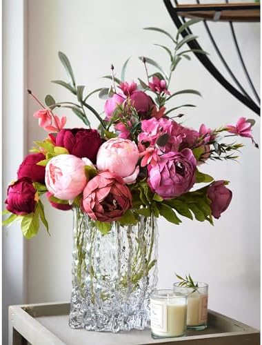 FiveSeasonStuff Mystic Blush Silk Peony & Hydrangea Bouquet with 2 Gold Taper Candle Holders; Vintage-Inspired Artificial Flowers for Weddings & Home Decor - Image 4