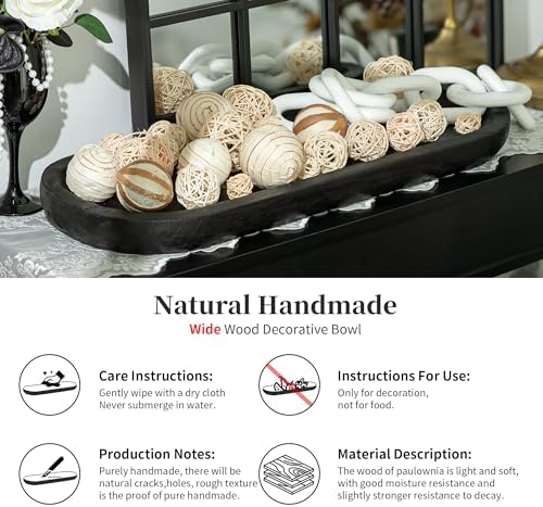 Hanobe Extra Large Wood Decorative Bowl for Table Centerpiece, 25.5" Black - Image 5