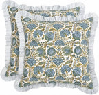 Ridhi Asparagus Green Floral Block Print Throw Pillow Covers 20x20 Inch by Ridhi
