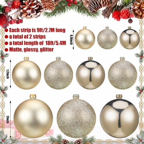 2 Pcs 9 ft Christmas Ball Ornament Garland, Champagne Gold - Image 2
