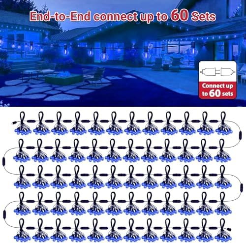 LAMPHOME LED Outdoor String Lights, 4 Pack 26FT Patio Lights with 12+1 Edison Shatterproof Bulbs(1 Spare), UL Waterproof Connectable Dimmable Outside Lights for Hanukkah, Backyard Porch Decor, Blue - Image 6