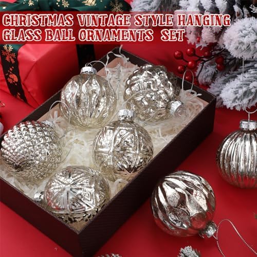 Jenaai 12 Pcs Christmas Silver Glass Ball Ornaments Vintage Tree Decoration - Image 2