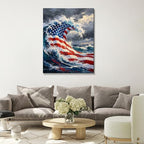 July 4th Patriotic Canvas Wall Art 4th of July USA Decorations American Flag Ocean Waves Abstract Picture Wall Decor Independence Day Home Decor 16x24in - Image 2