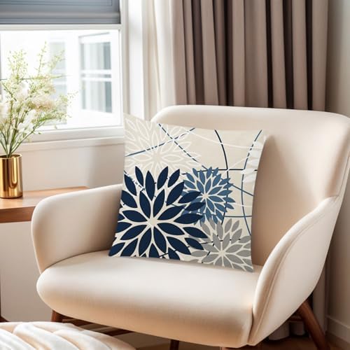 COMMINY Blue Beige Linen Pillow Covers 20x20 Set 6 Farmhouse Throw Cover - Image 3