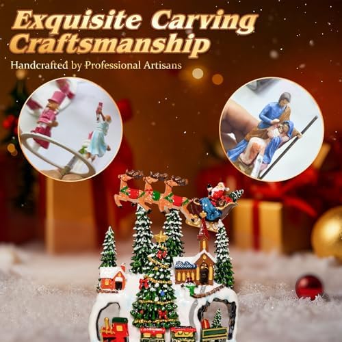 Vintage Christmas Lantern Snow Globe with Santa Sleigh Village Scene, Lighted Musical Holiday Decor with Swirling Glitter Snow, 8 Songs, Timer Function, USB & Battery Powered Tabletop - Image 4