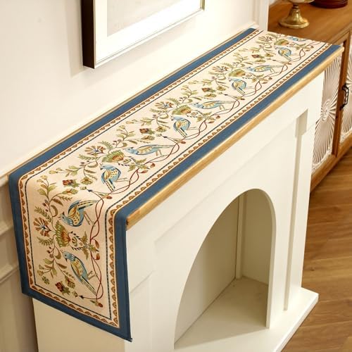 Laolitou Designer Vintage Blue Bird Linen Table Runner, Farmhouse Cottage Rustic Table Runners, Floral Pattern Table Mat, Decoration for Kitchen Dining and Coffee Tables Banquet Christmas 13x90 Inches - Image 6
