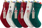 Personalized Christmas Stockings - 18 Inches Hanging Stockings with DIY Snowman Name Tags, 6 Pack Large Size Knitted Stockings for Mantels, Christmas Tree Family Holiday Decor, Red Green White by Minetom