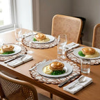 Ridhi Floral Block Print Round Placemats 15" in, Set of 4, Oak Brown - Image 2