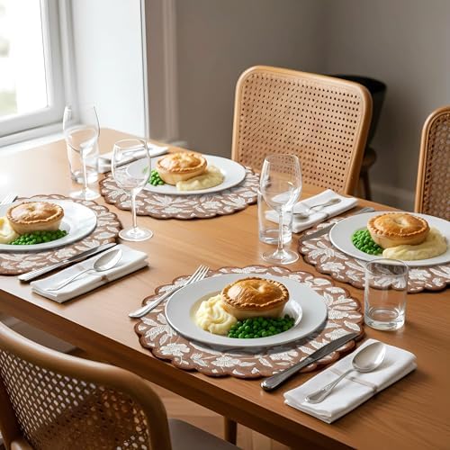 Ridhi Floral Block Print Round Placemats 15" in, Set of 4, Oak Brown - Image 2