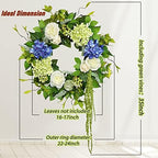 Spring Summer Wreaths for Front Door 24 Inch Summer Wreath with Hydrangea, Rose & Peony Floral Spring Door Wreath with Lush Greenery for Indoor & Outdoor Seasonal Home Decor - Image 2