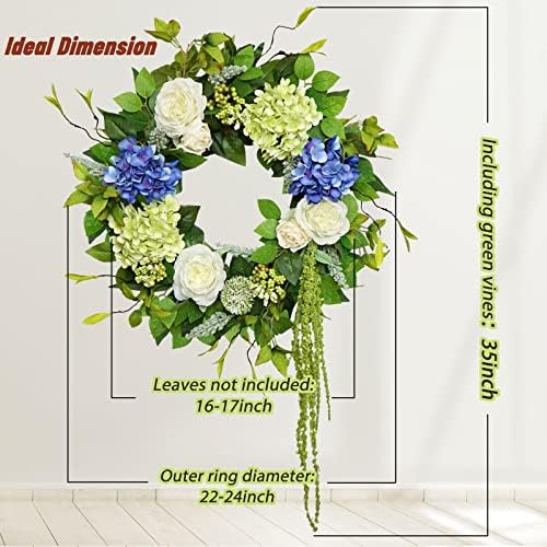 Spring Summer Wreaths for Front Door 24 Inch Summer Wreath with Hydrangea, Rose & Peony Floral Spring Door Wreath with Lush Greenery for Indoor & Outdoor Seasonal Home Decor - Image 2