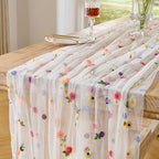 BINBE 12pcs Daisy Spring Table Runner Embroidery Gauze 10FT Florals Seasonal Tulle Holiday Birthday Kitchen Dining Table Decor for Home Party Ivory by BINBE