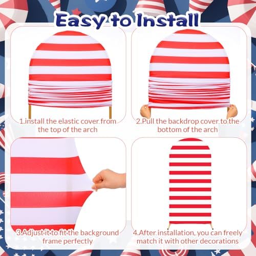 3 Pcs Patriotic Arch Cover Spandex Fitted 4ft 5ft 6ft,Stripe - Image 3