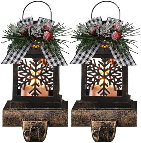 Therwen 2 Pcs Christmas Stocking Holders Lantern, LED, Snowflakes, Bronze by Therwen
