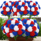 XunYee 12 Pcs Red White Blue Artificial Flowers for Outdoor,Faux Mums by XunYee