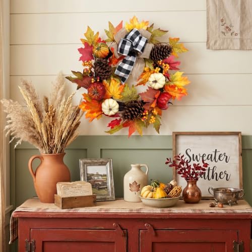 Garvee 20" Fall Wreaths for Front Door, Autumn Pumpkin Wreath by Garvee