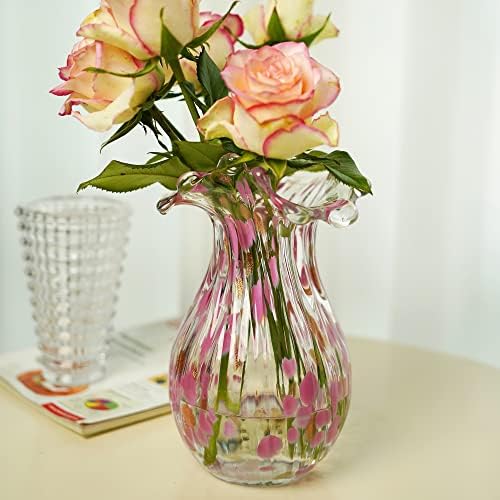 QFkris Hand Blown Glass Vase, Modern Art Flower Vase with Pink Petal Decor - Image 4