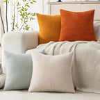 Set of 4 Soft Textured Decorative Throw Pillow Covers 20x20 Inch Cozy Farmhouse Cushion Cover Square Accent Pillow Cases for Bed Couch Sofa Living Room, Beige Aqua Burnt Orange - Image 3