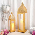 TRIROCKS 2-Pack Moroccan Candle Lanterns 22'' H Metal Candle Holder with Tempered Glass for Wedding Patio Farmhouse Ramadan Christmas Home Decor (Gold) by TRIROCKS
