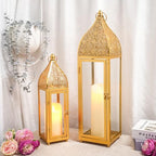 TRIROCKS 2-Pack Moroccan Candle Lanterns 22'' H Metal Candle Holder with Tempered Glass for Wedding Patio Farmhouse Ramadan Christmas Home Decor (Gold) by TRIROCKS