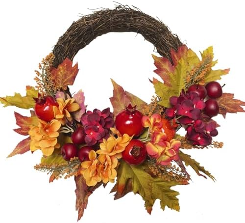 Fall Wreaths for Front Door 20 Inch Autumn Wreaths for Thanksgiving & Halloween & Harvest Festival Indoor/Outdoor Fall Decorations with Apples Pomegranates Maple Leaves by Floribus