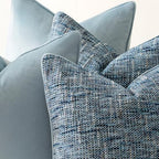 a moment Light Blue 4 Pack Throw Pillow Covers - Chenille & Velvet Set with Piping, Farmhouse Textured Design Pillow Cases for Couch Sofa Bed Livingroom (16x16 Inch, No Insert) - Image 6