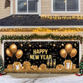 New Year’s Glittering Garage Door Banner – "Happy New Year" with Gold Balloons, Champagne Glasses, and Gifts – Garage Door Cover for Holiday Decor and Outdoor Celebrations by THISFIND
