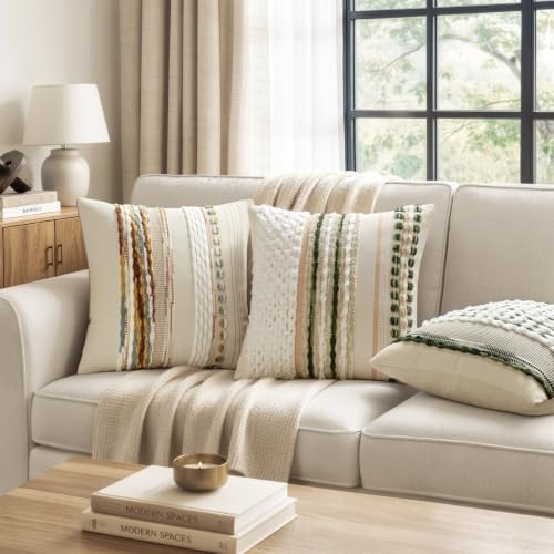 ANRODUO Boho Decorative Throw Pillow Covers Plush Green 18x18 Pack of 2 - Image 2