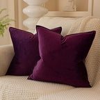 28x28 Velvet Decorative Throw Pillow Covers Set of 2,Eggplant Purple by JUSPURBETHOME
