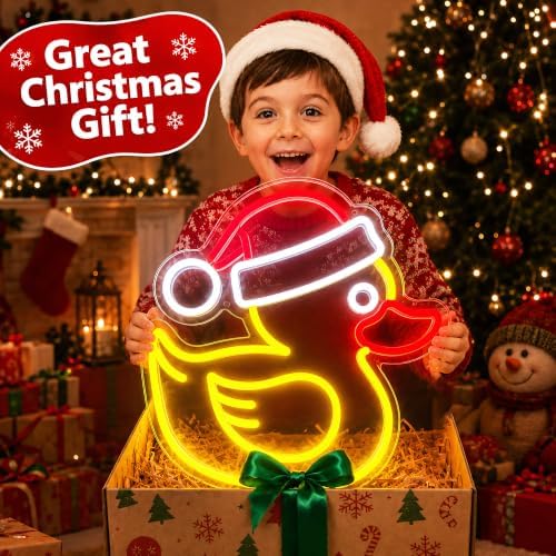 Christmas Duck Neon Sign for Wall Decor – USB Powered, Dimmable LED Wall Light with Santa Hat Icon for Bedroom, Kids’ Room, Home Bar, Window Display, Holiday Parties, Holiday or Birthday Gift - Image 2