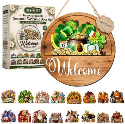 Interchangeable Welcome Sign, 12-Inch Front Door Decor with 16 Inserts by Unknown