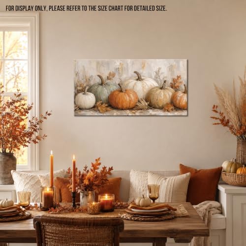 WAXWHELK Pumpkin Fall Canvas Wall Art, Neutral Gray and Beige Pumpkin Painting Pictures, Autumn Rustic Farmhouse Thanksgiving Artwork for Living Room Bedroom Home Decor (16"x32") - Image 2