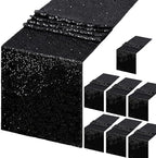 B-COOL Sequin Black Table Runner: 8 Pack 12x72Inch Glitter Decoration Sparkly Fabric for Halloween Graduation Holiday Birthday Outdoor Table Decor by B-COOL