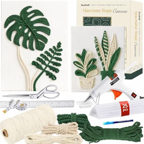 DIY Rope Canvas Kit for Beginners - Complete Macrame Ropes Supplies & Tools | DIY Macrame Art Wall Hanging Decor Starter Set, Craft Kits for Adults, Boho Wall Art Aesthetic Home Decoration (Green) by BeadHub