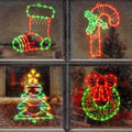 4 Pack Christmas Window Silhouette Lights, Lighted Candy Cane,Christmas Tree,Wreath and Christmas Stocking of Double Sided Decorations with 200 Count Incandescent Mini Light by JUSTPRO